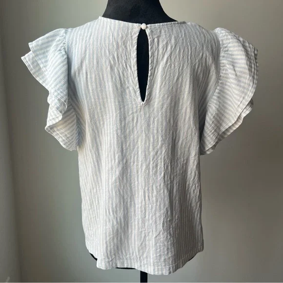 a new day White and blue Ruffle Sleeve Blouse - L - Picture 4 of 6
